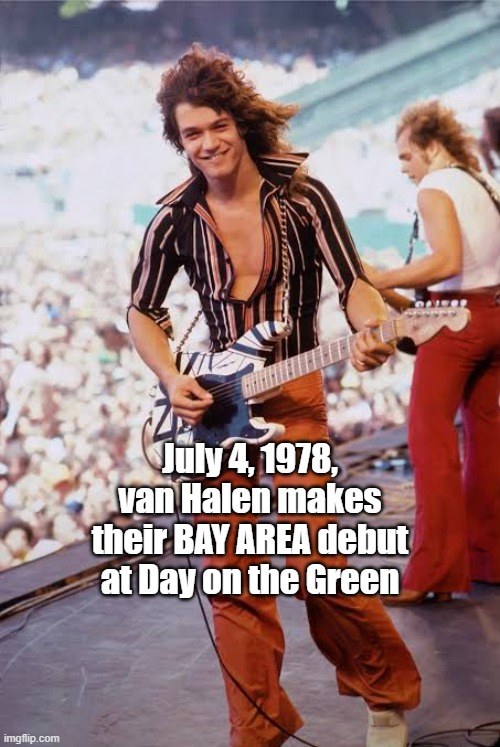 Eddie Van Halen on stage with the “Frankenstein” guitar as Van