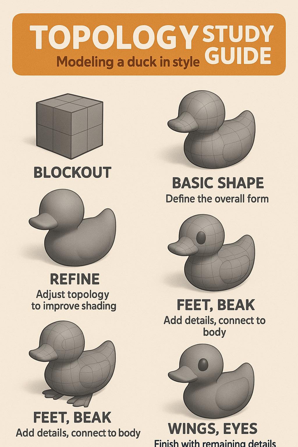 Blender - #fblifestyle 📎 Topology study guide 📌 Modeling a duck in ...