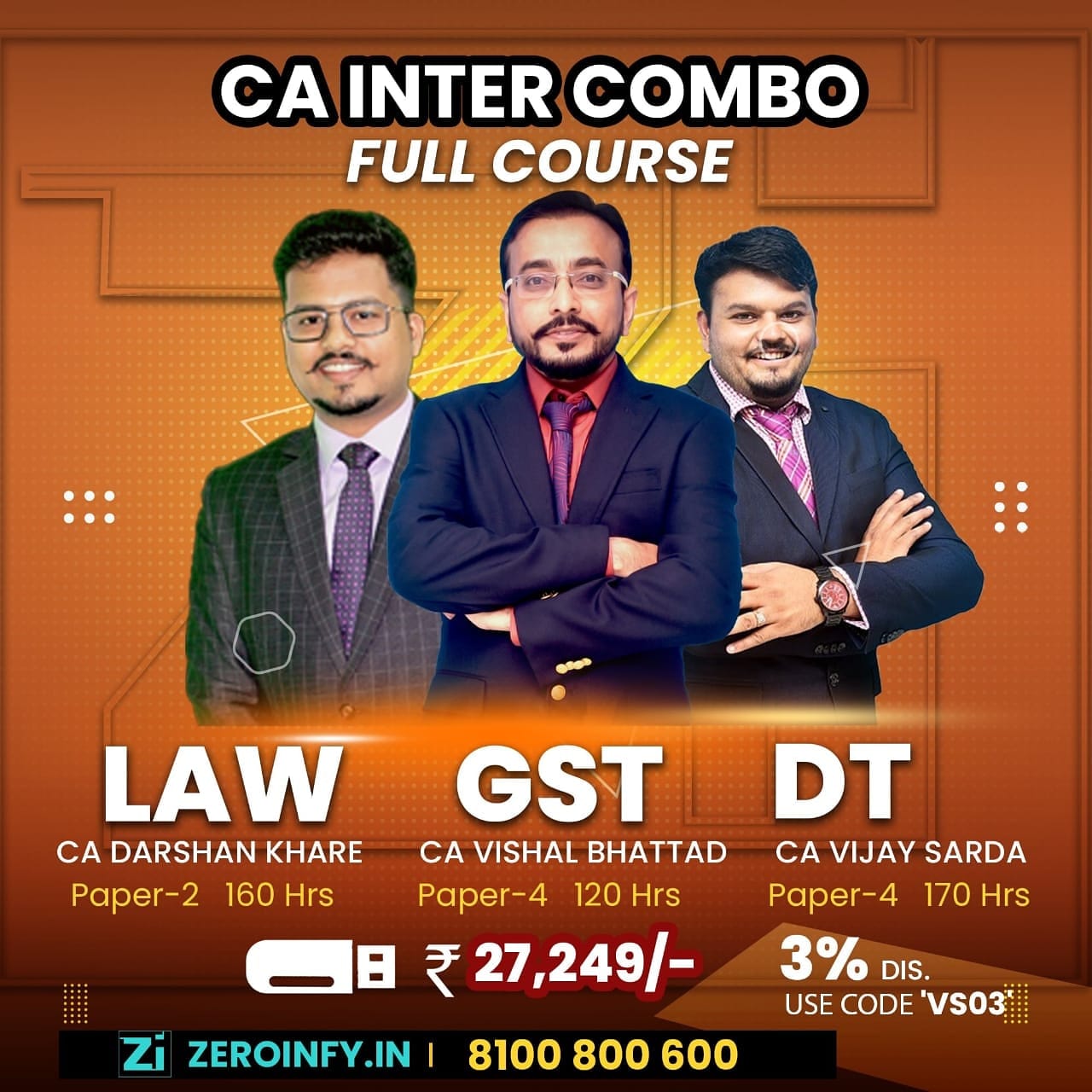 ZeroInfy - CA Inter Law, GST & DT Combo by CA Darshan...