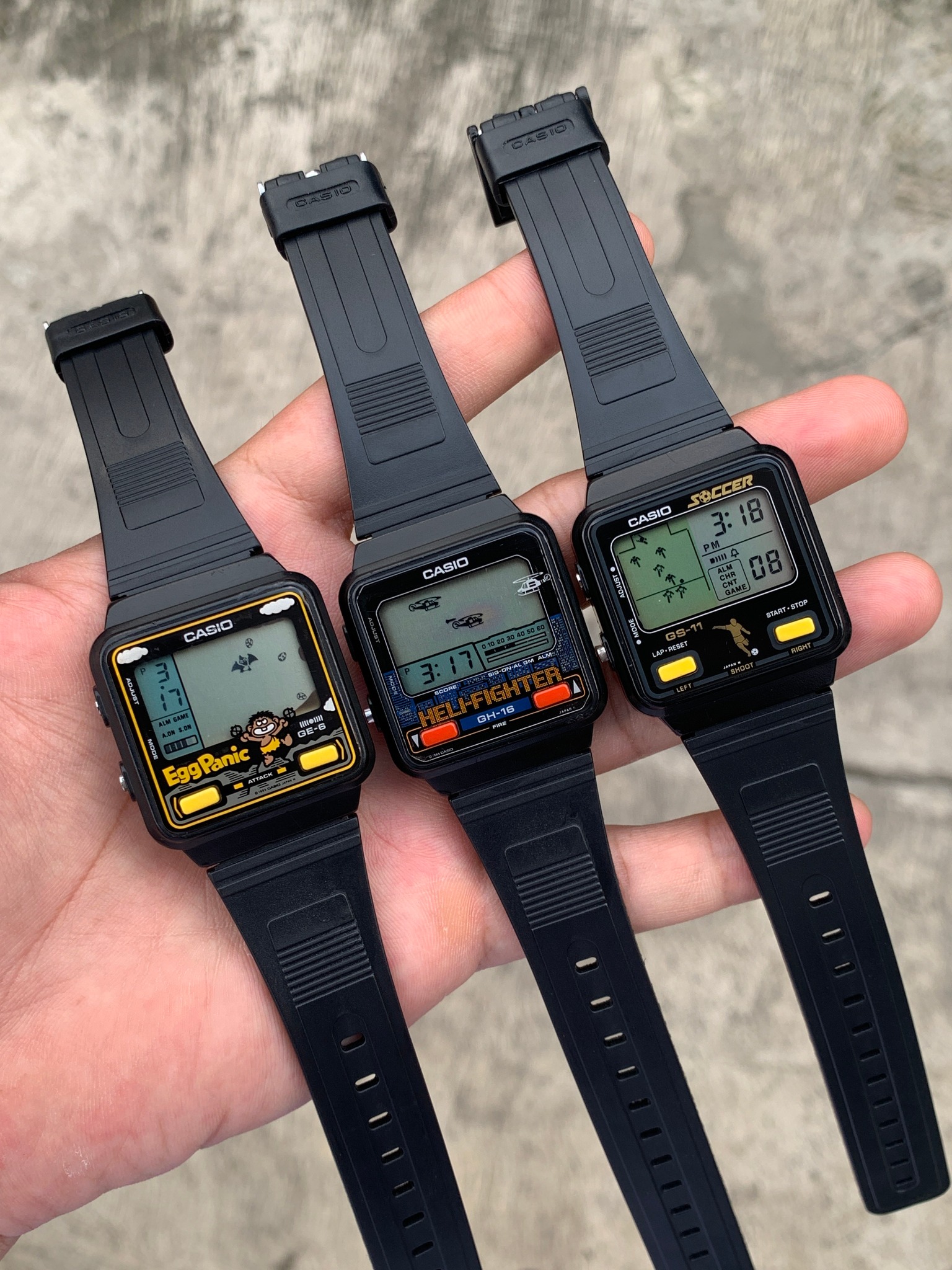 Five classic Casio Video Game Watches are Egg Panic, Scramble