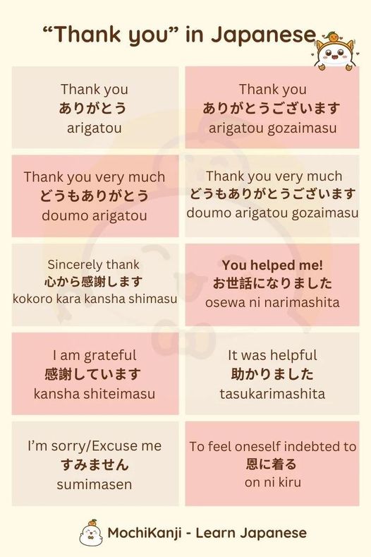 Ways to say thank you in Japanese