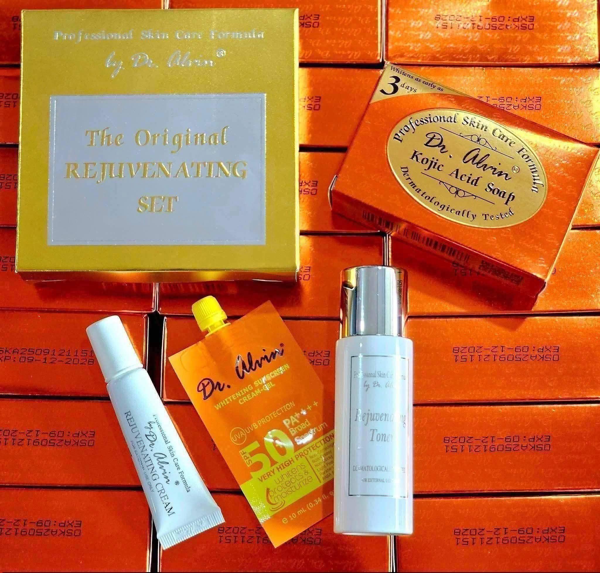 Dr. Alvin Rejuvenating Set 💯%Original/Authentic The first and Original Rejuvenating Set By Dr. Alvin is just one of the beauty sets by Professional Skin Care Formula. ✔️Rejuvenating Toner ✔️Kojic Acid Soap ✔️Sunblock