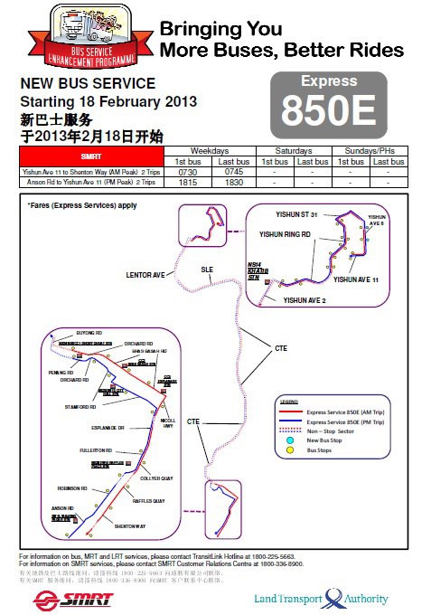 Singapore Buses - SMRT's new Express Bus Service 850E from...