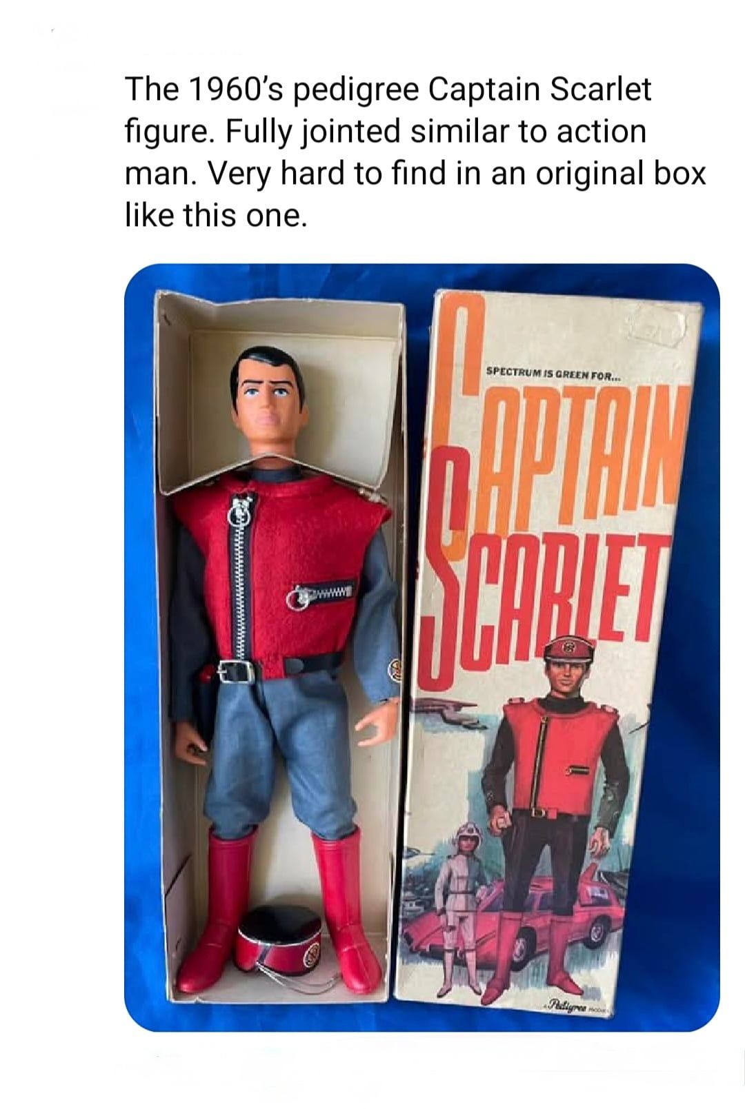 Where to find 1960s Pedigree Captain Scarlet action figure in