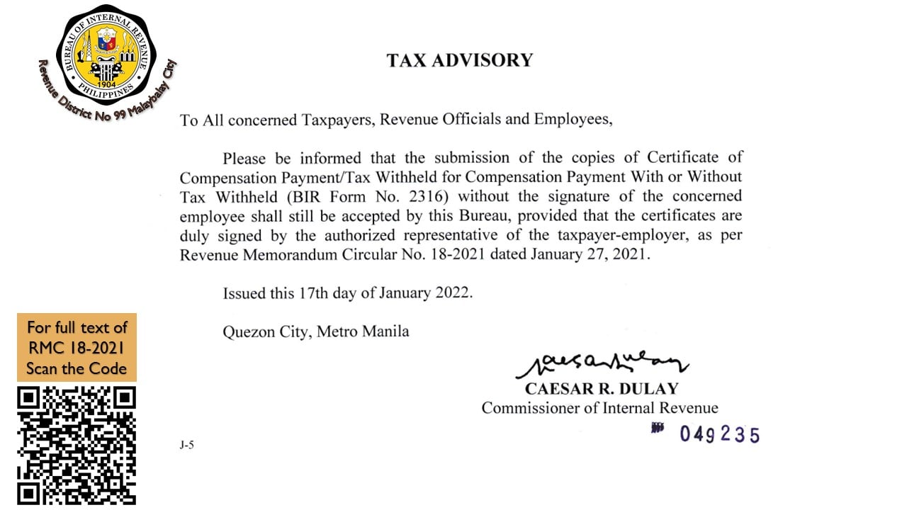 BIR RDO 99 Malaybalay City - To All concerned Taxpayers, Revenue ...