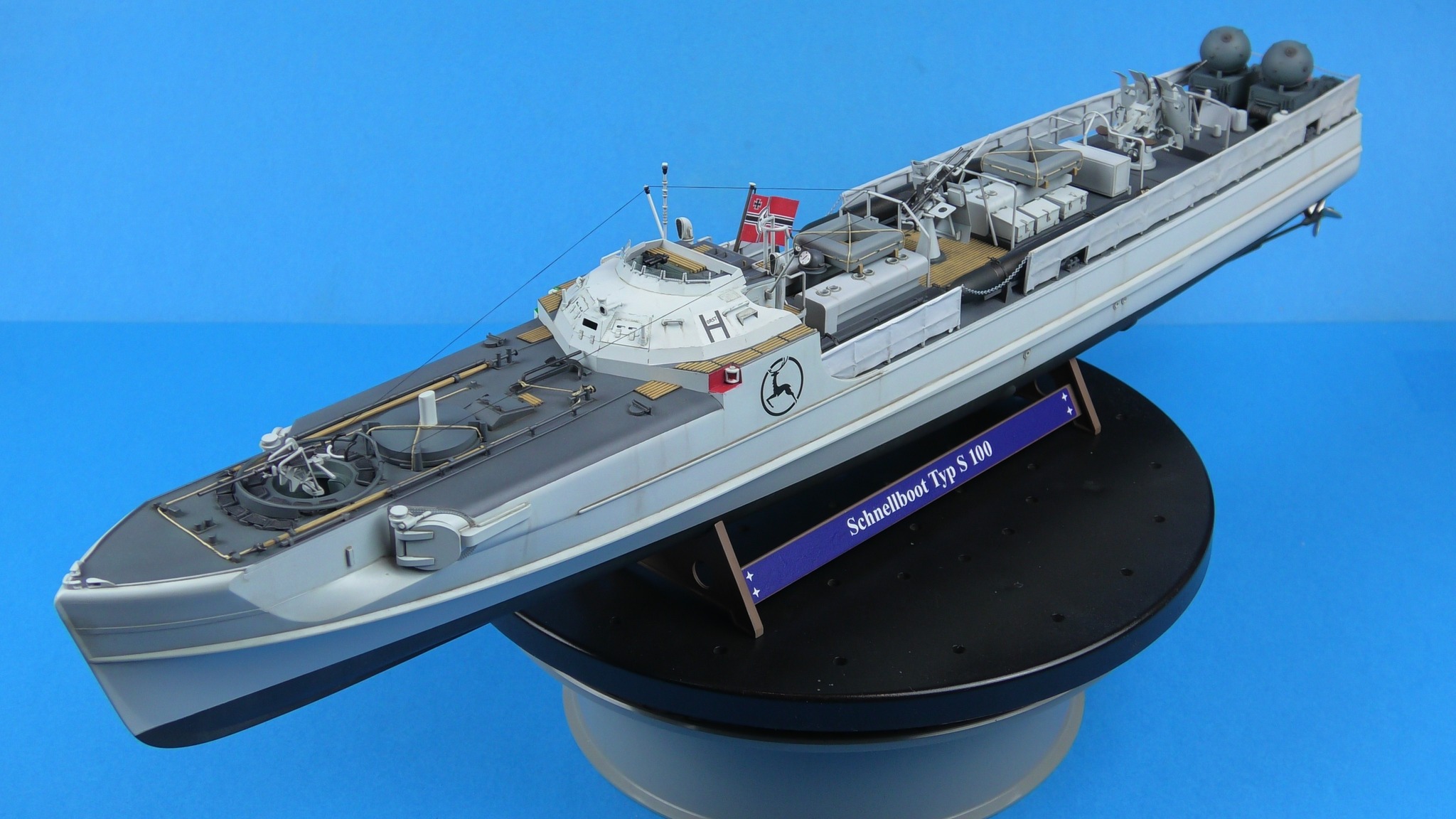Completed Revell 1/72 S-100 Schnellboot model with extras