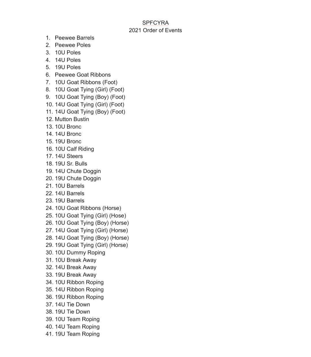 This will be our order of... - SPFC Youth Rodeo Association | Facebook