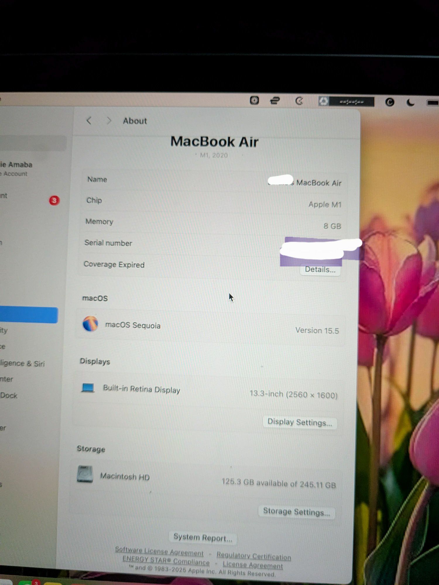 Apple MacBook Air M1 2020 (13-inch, Silver) MacOs Sequoia ( 15.5 