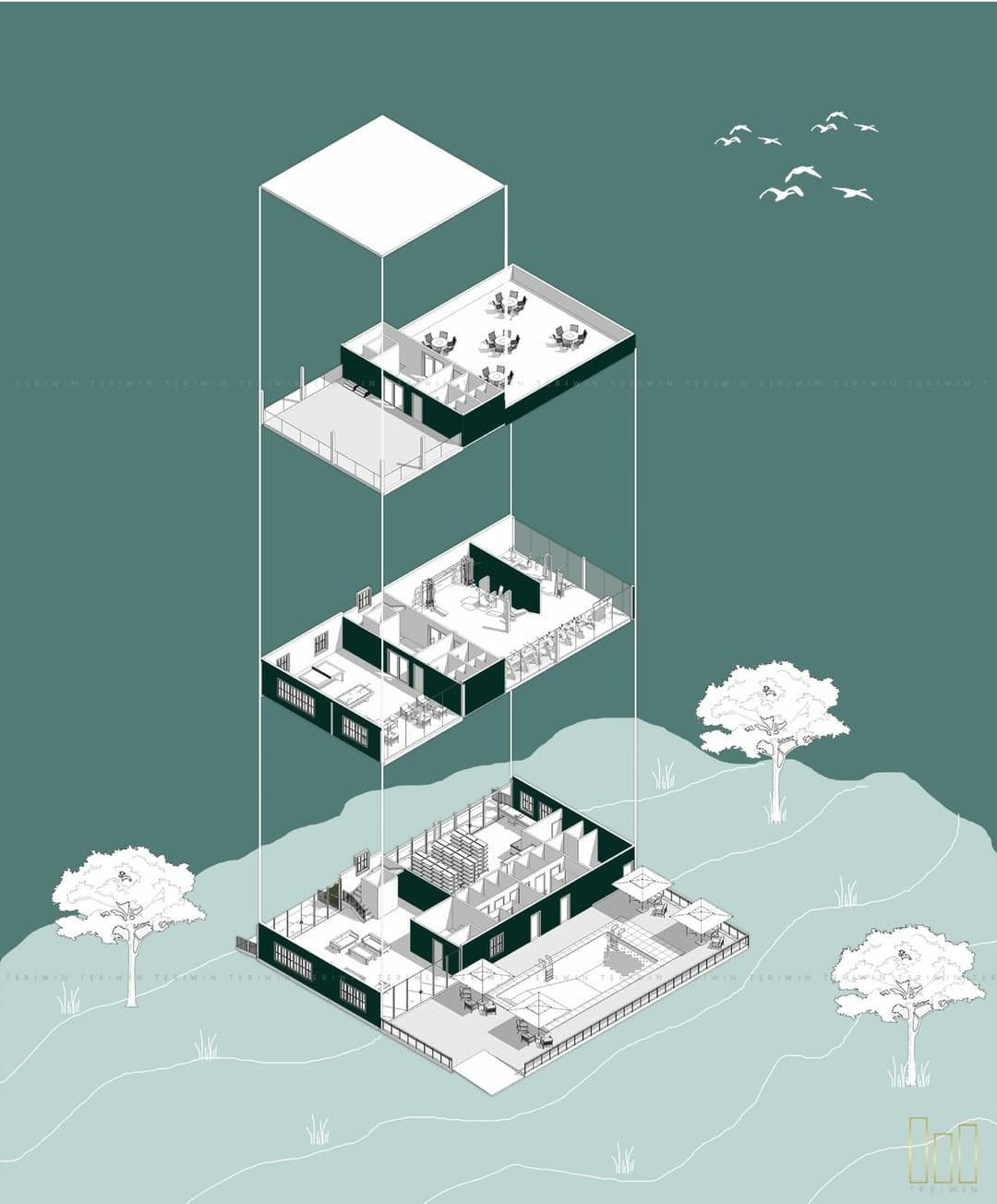 Arch.Inked - • EXPLODED ISOMETRIC ILLUSTRATION
