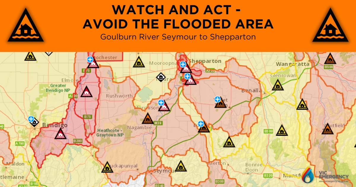 VicEmergency - WATCH & ACT - RIVERINE FLOOD - Avoid the Flooded Area ...