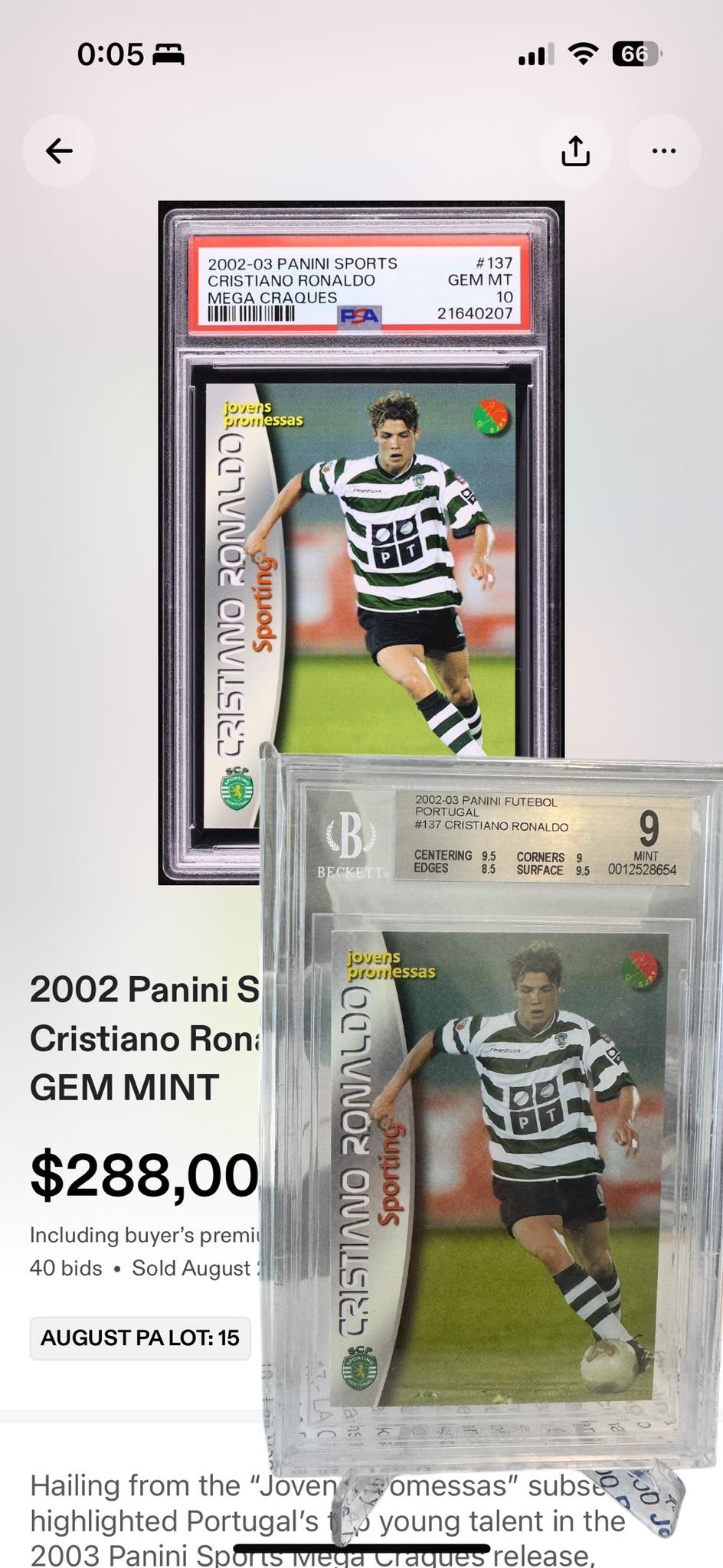 What's the value of a PSA 9 Cristiano Ronaldo Mega Cracks card?