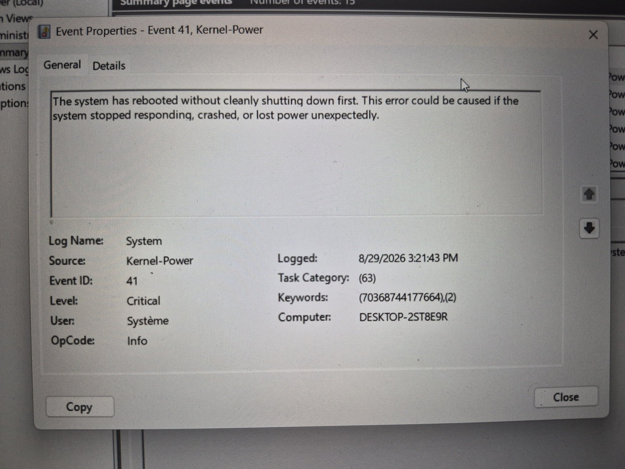 What causes sudden laptop shutdowns with win32k.sys memory