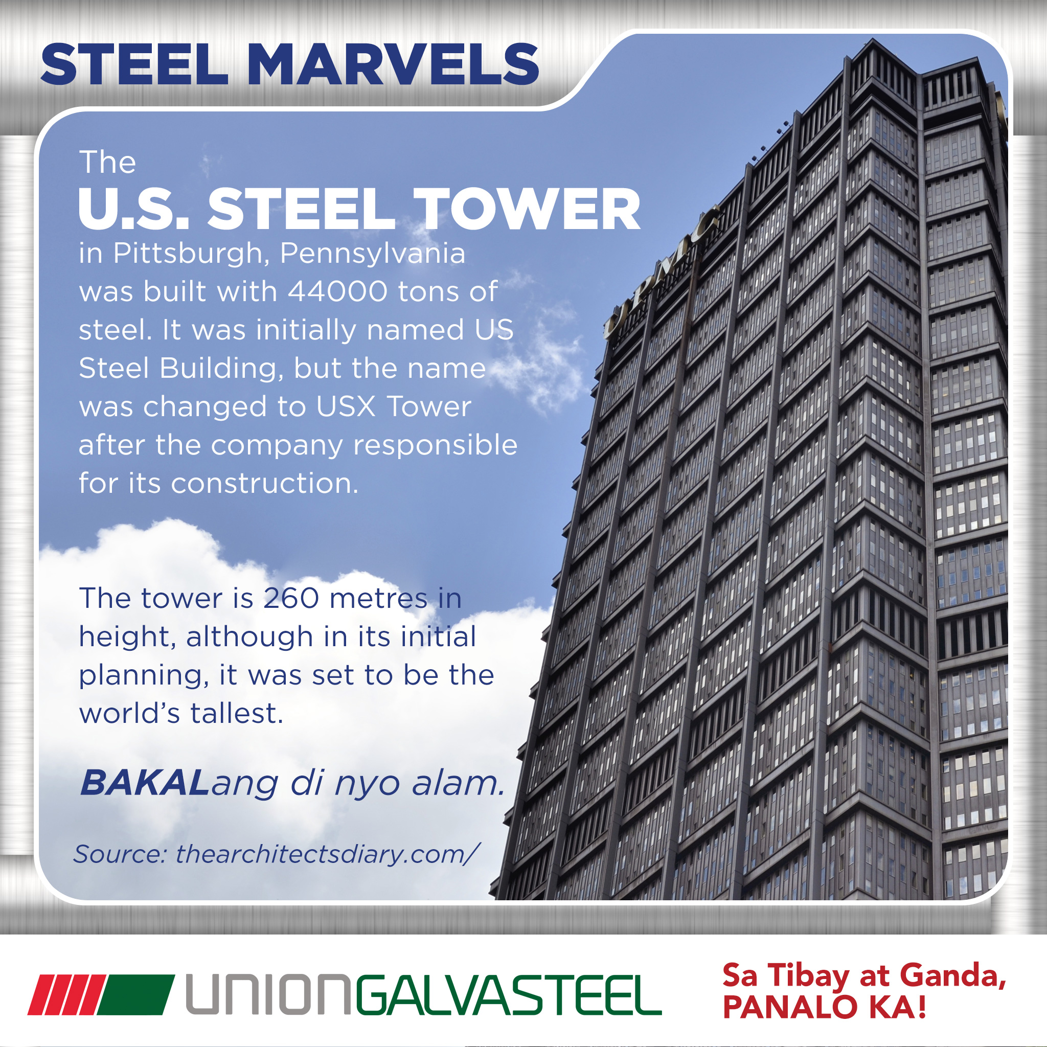 The USX Tower in Pennsylvania was built... - Union Galvasteel