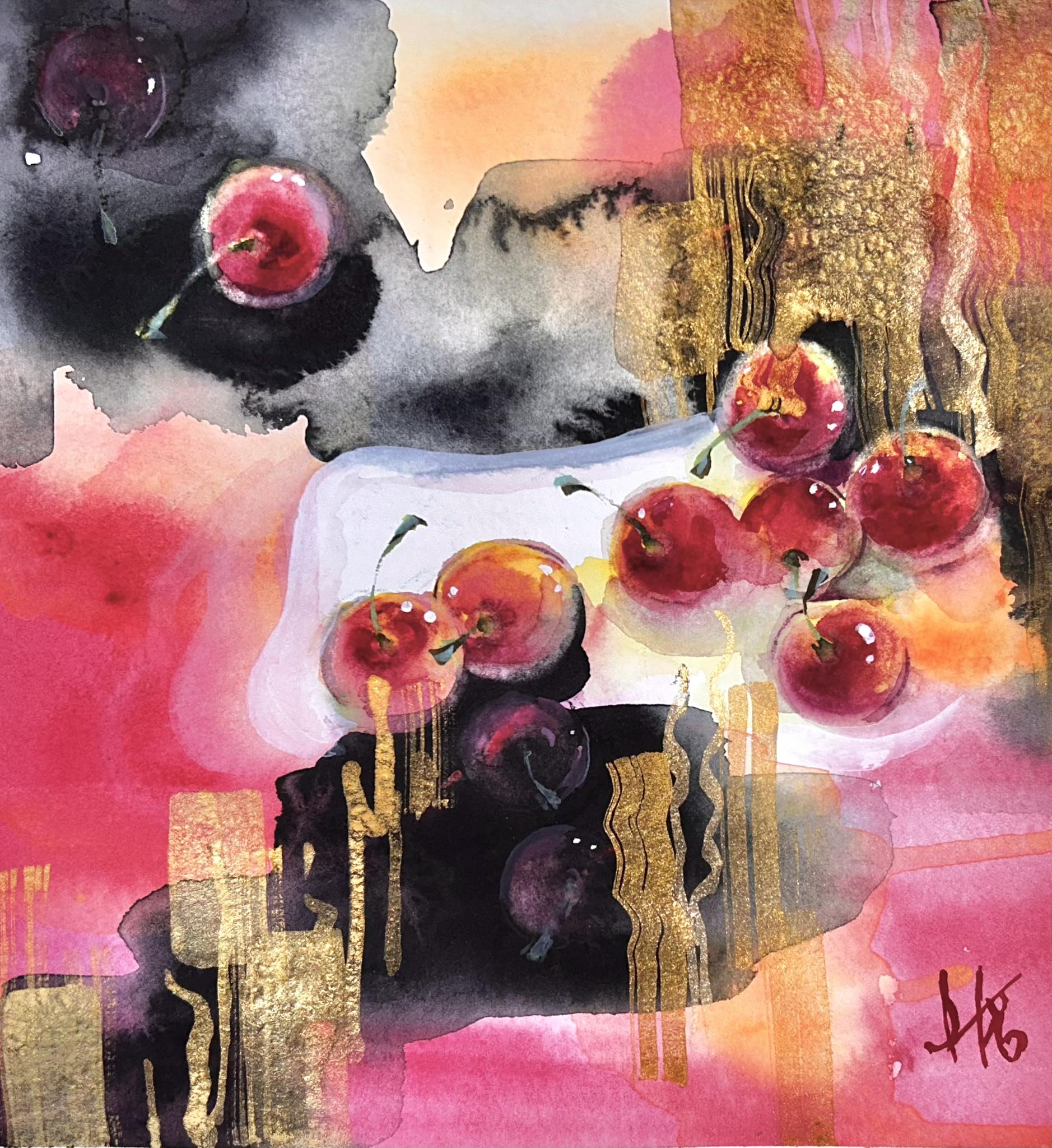 Ikuko Sahashi's Japanese ink style watercolor painting