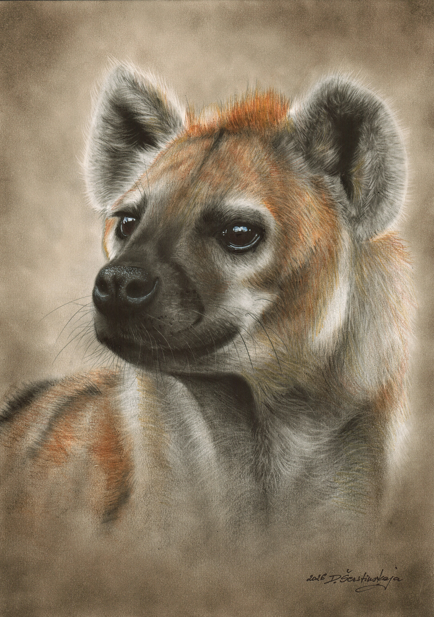 The vacuum cleaner of the African bush. A hyena in pastels on