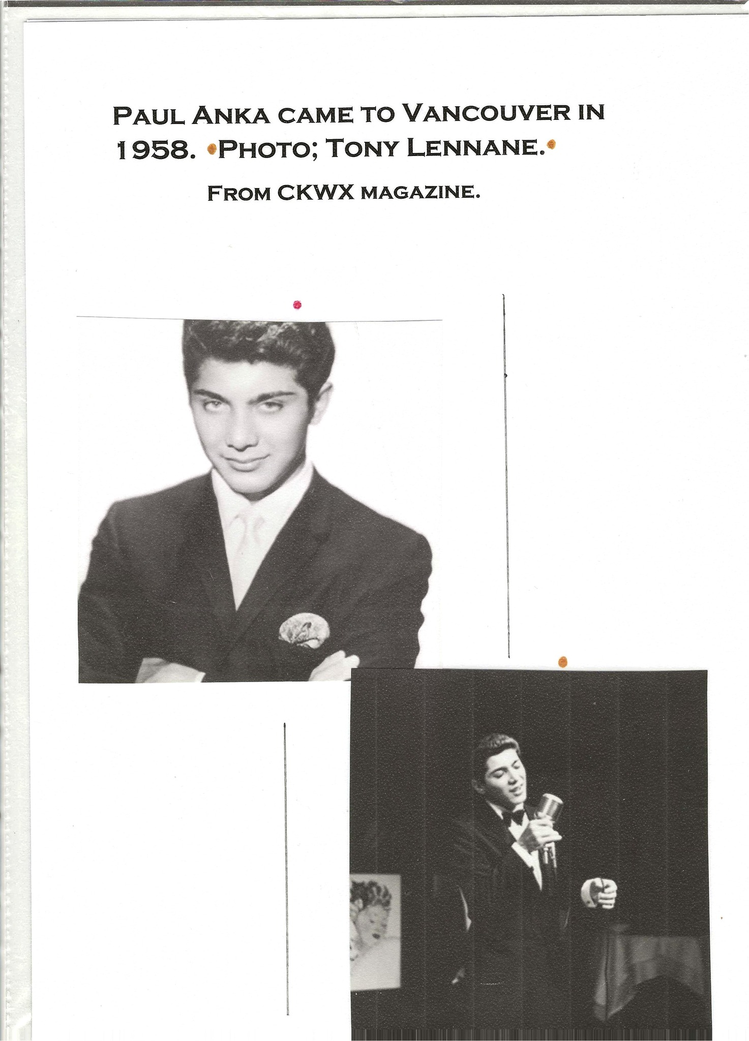Paul Anka's first visit to town was in 1957.