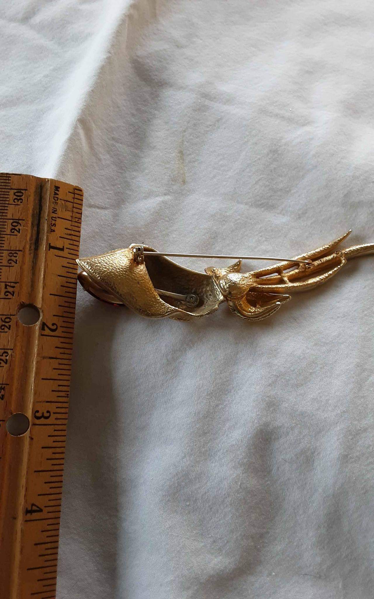 Sarah Coventry Rare Brooch Vintage Gold Rose with Amber Rhinestone
