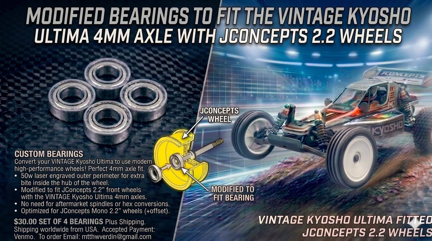 Modified Bearings for Vintage Kyosho Ultima 4mm Axle with
