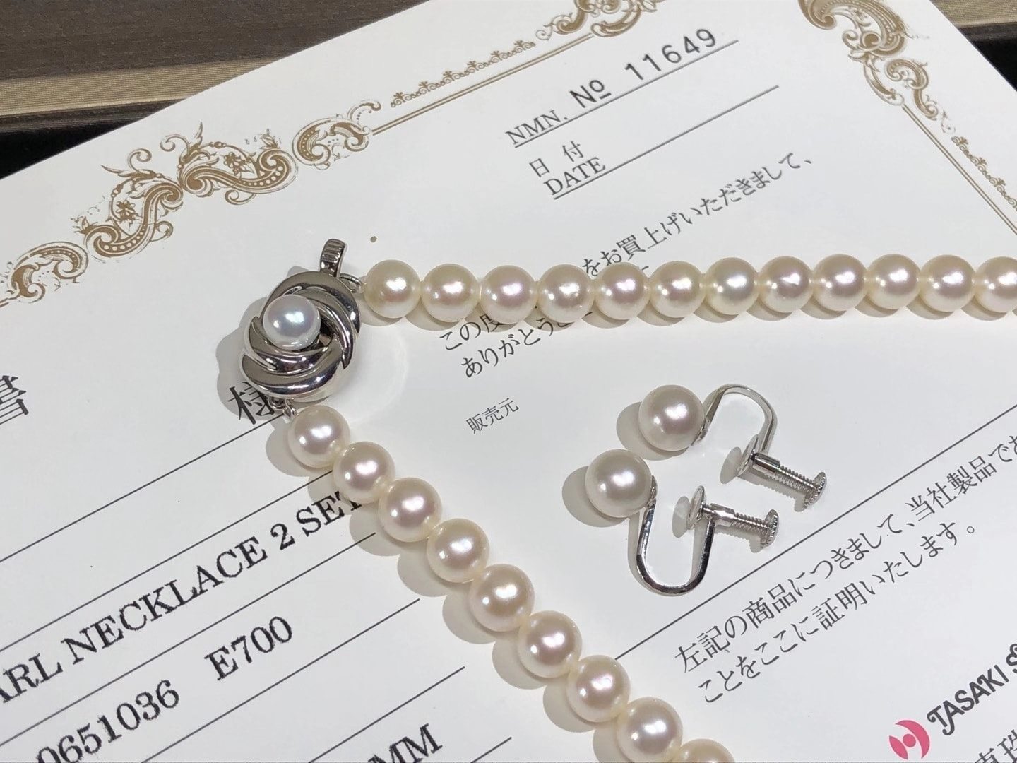 TASAKI》SV/銀扣akoya珍珠項鍊+耳夾套裝耳夾材質K14WG 項鍊珍珠直徑6.5 