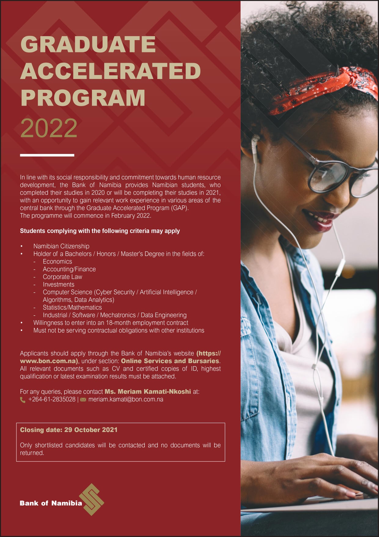 Bank of Namibia - GRADUATE ACCELERATED PROGRAM | 2021-2022... | Facebook
