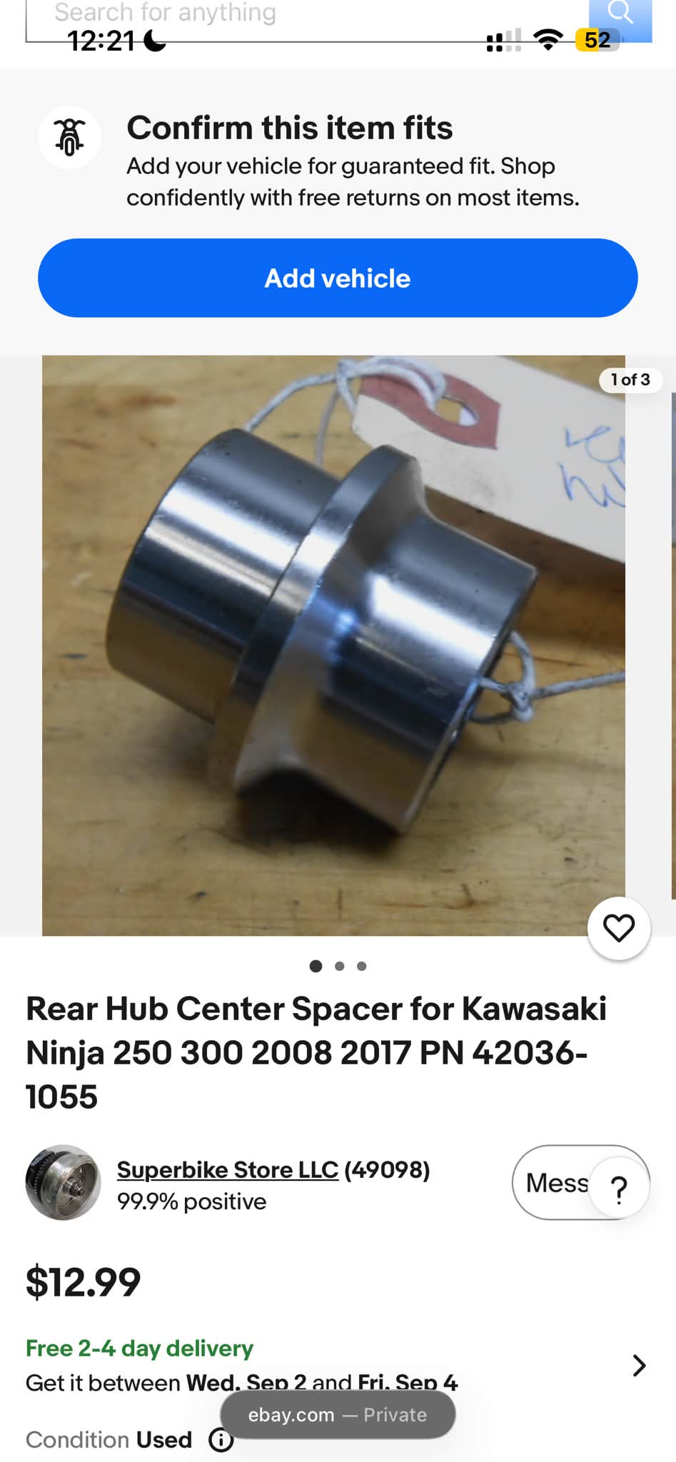 エンジェル Kawasaki Ninja 400/500 rear hub center spacer fit issue