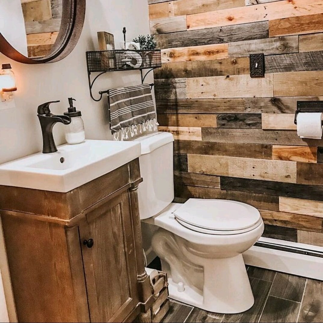 Farmhouse Is My Style - Cute, rustic farmhouse powder room with a mixed ...