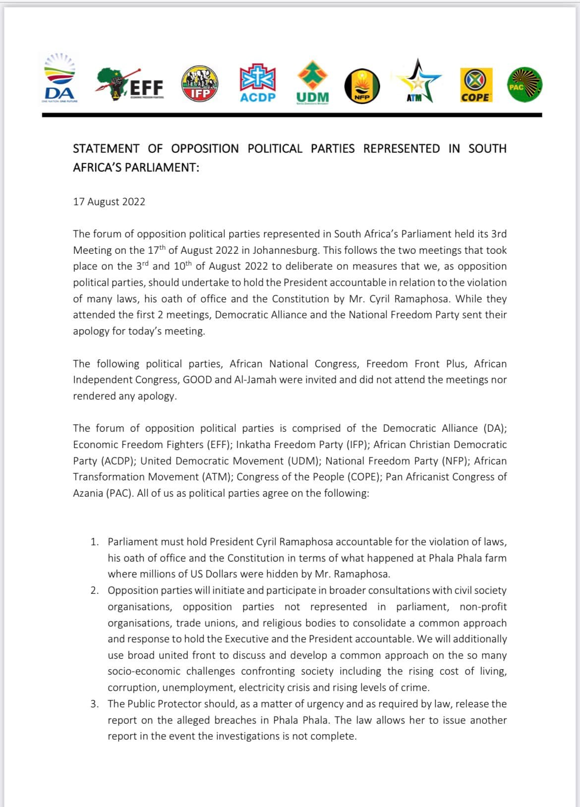 Statement Of Opposition... - Economic Freedom Fighters