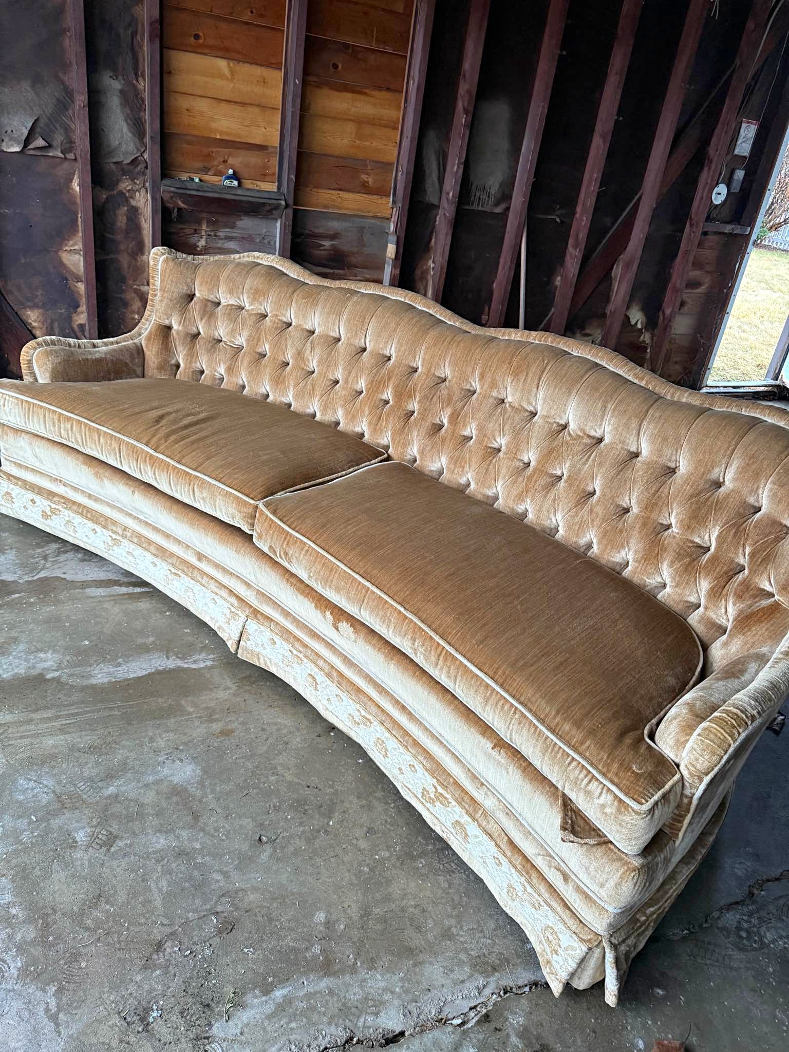“Princess couches” mid 20th century vintage velvet sofa & matching Love