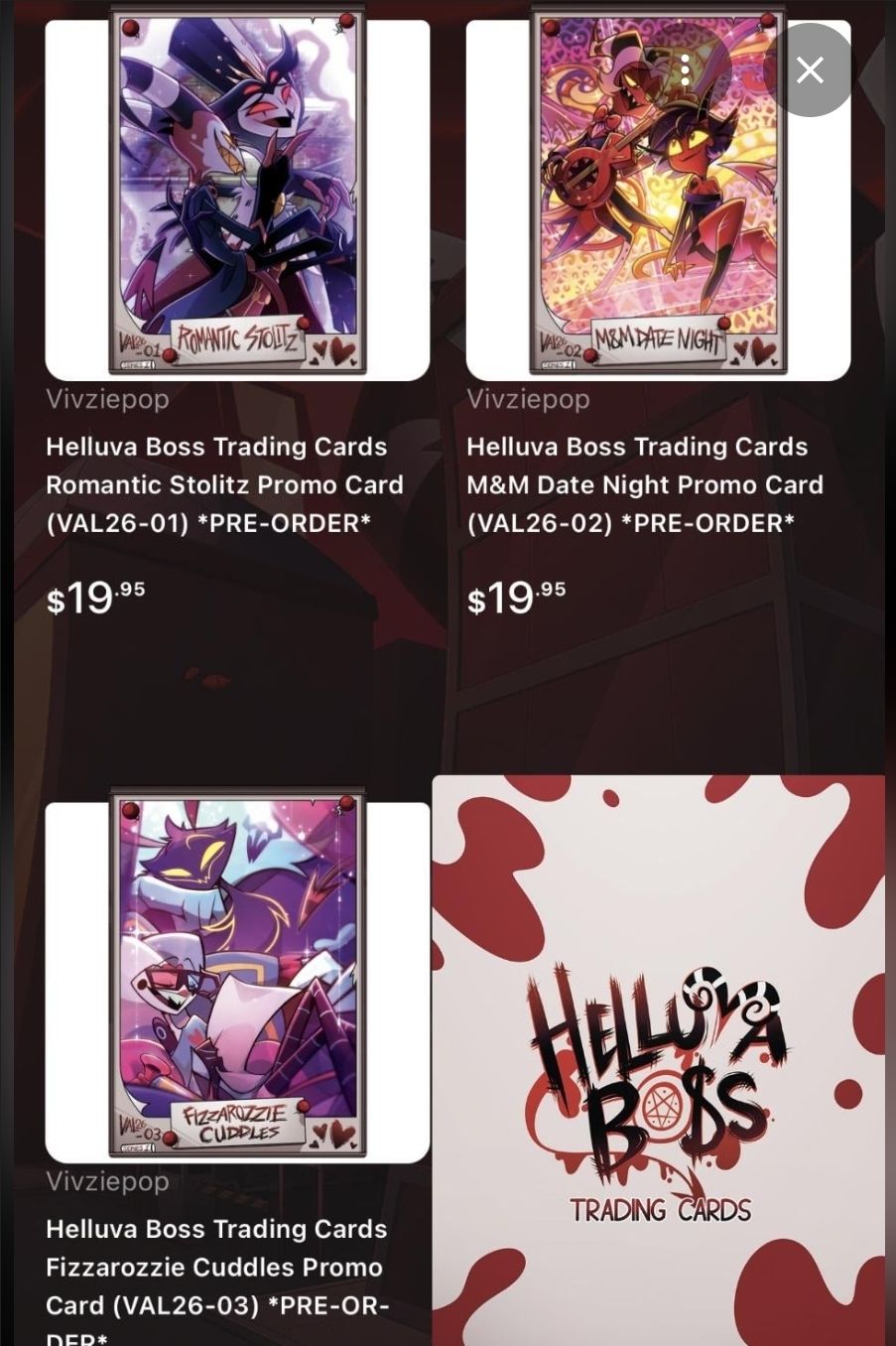 What are the valentines helluva boss promo cards worth?