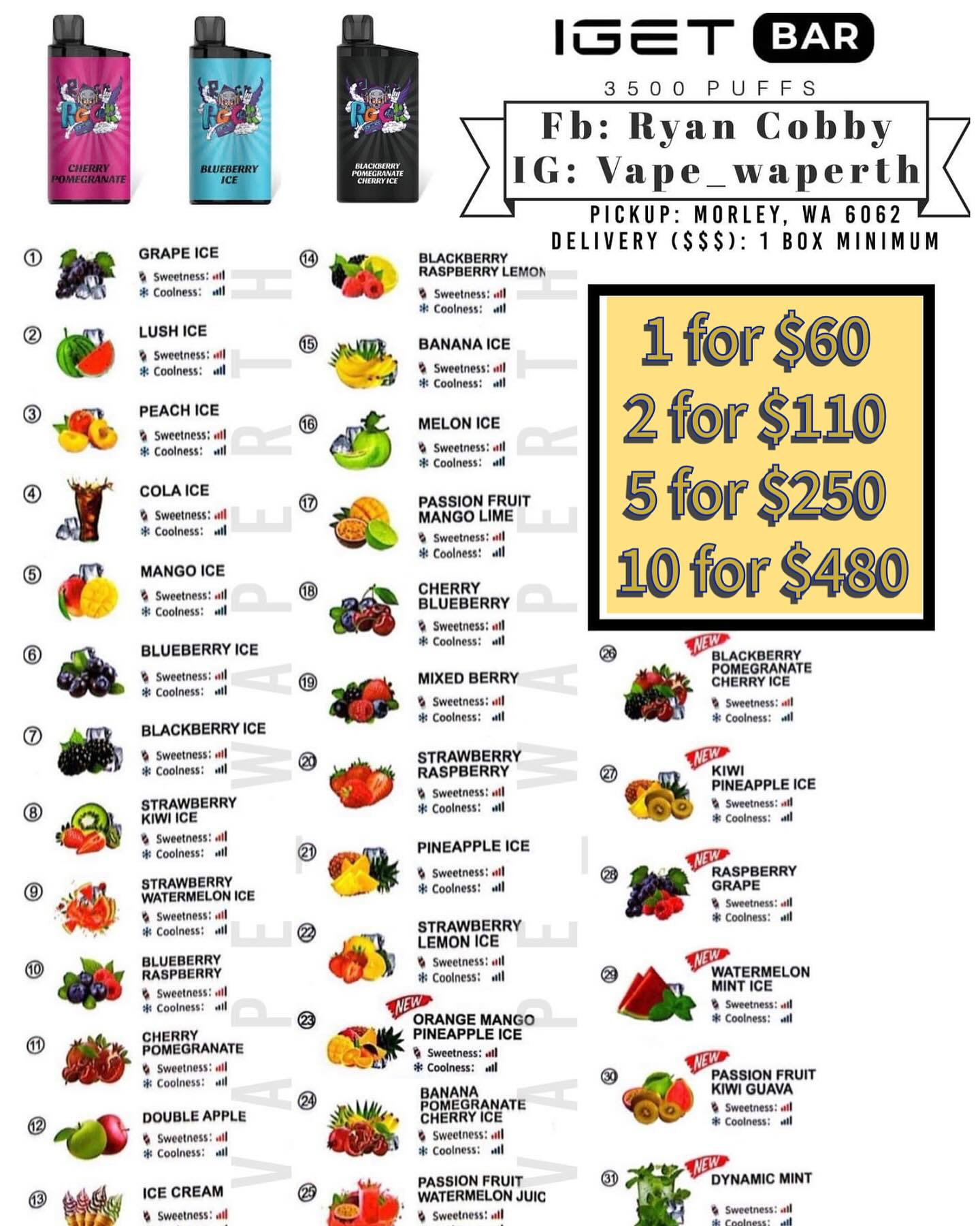 list of vape flavors vape_waperth Mixed box 10 for $180 💨 IGET3500 