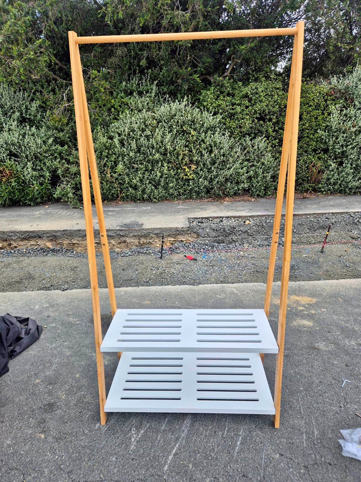 Bamboo Garment Rack with White Shelves - Garment Racks - Christchurch ...