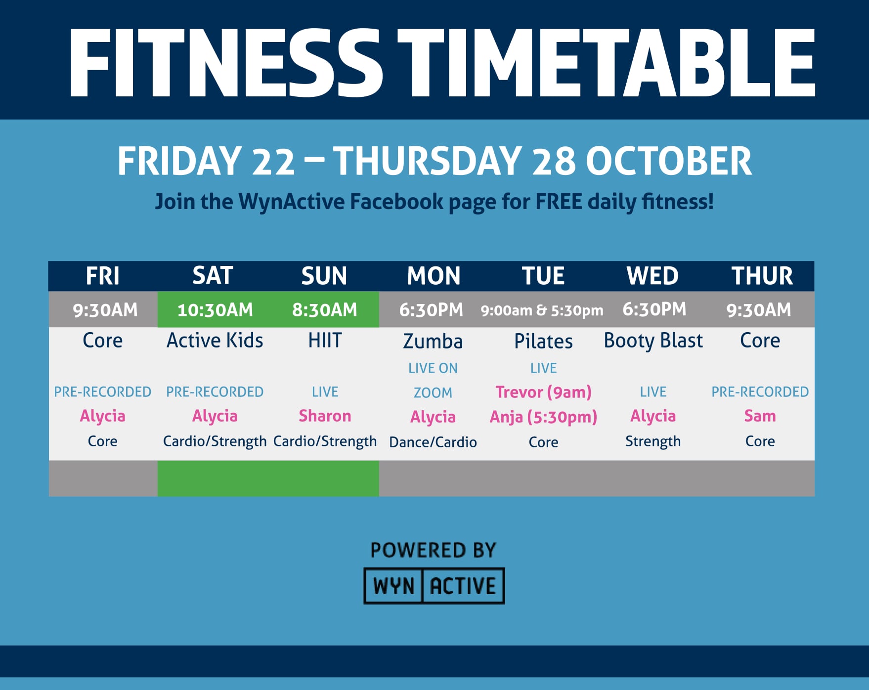 WynActive - Here is the online workout schedule for the... | Facebook