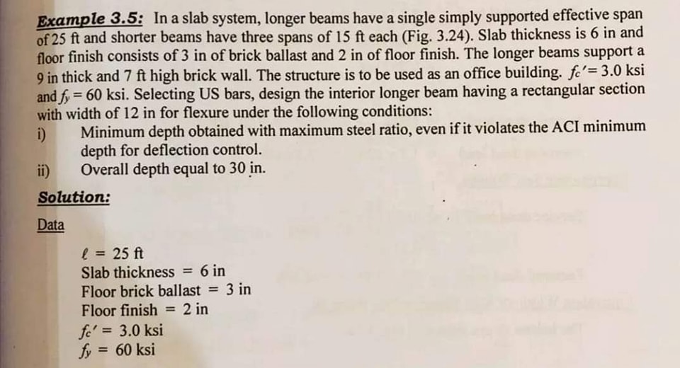 Calculation notebook for the design of a beam having a slab 25ft×15ft