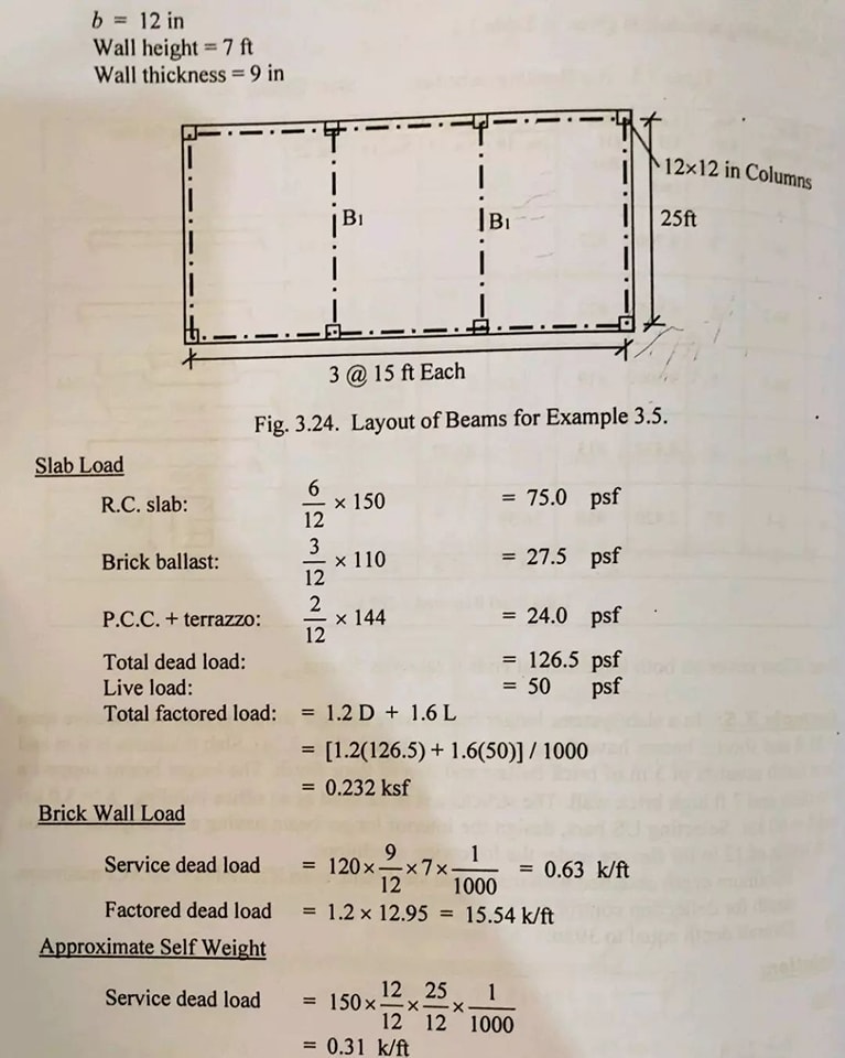 Calculation notebook for the design of a beam having a slab 25ft×15ft