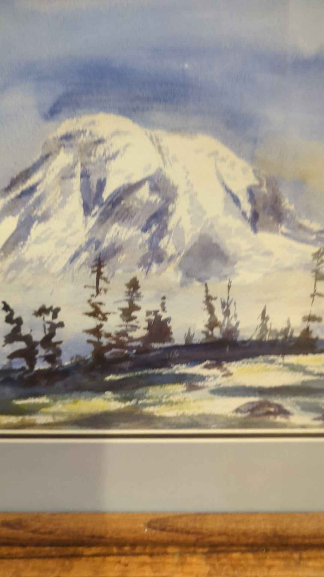 Framed vintage watercolor of Mt. Ranier (I believe) by Robert Paczkowski.