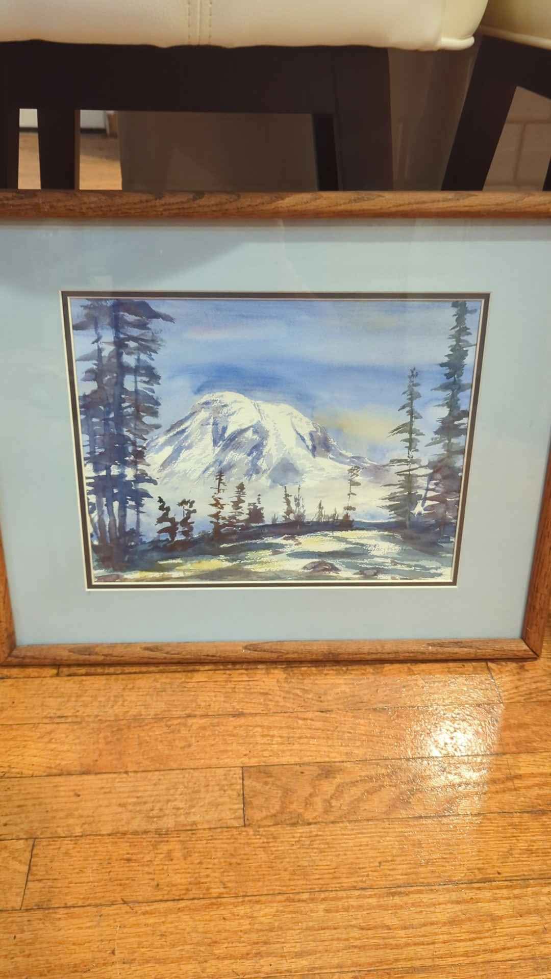 Framed vintage watercolor of Mt. Ranier (I believe) by Robert Paczkowski.