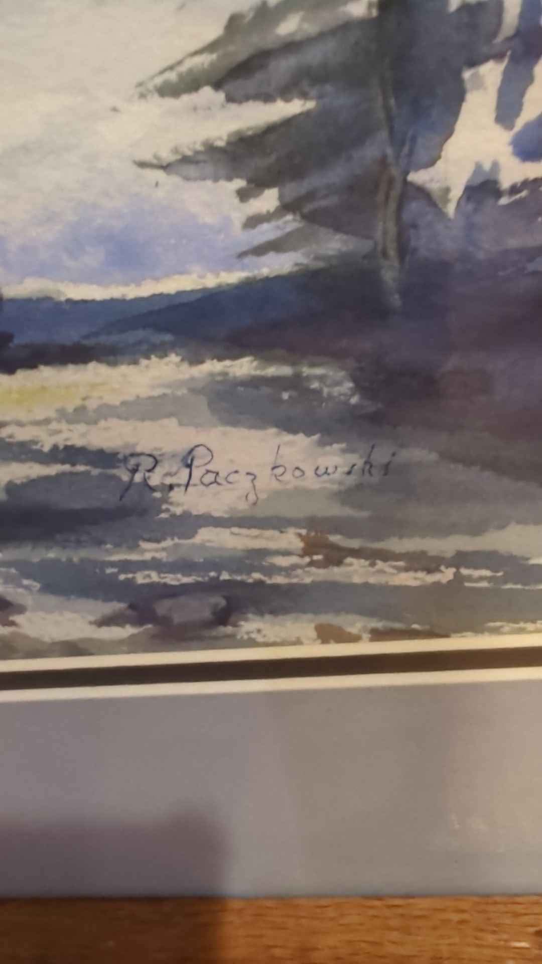 Framed vintage watercolor of Mt. Ranier (I believe) by Robert Paczkowski.