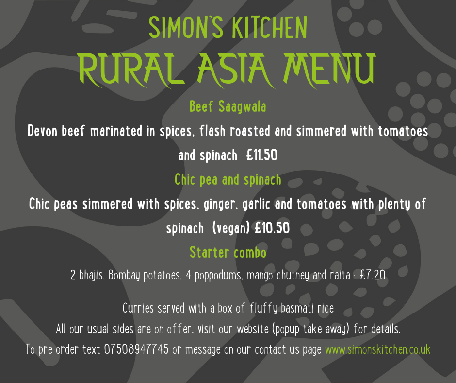 Simon's Kitchen - This evenings menu for Chagford. Serving from 5:45 in ...
