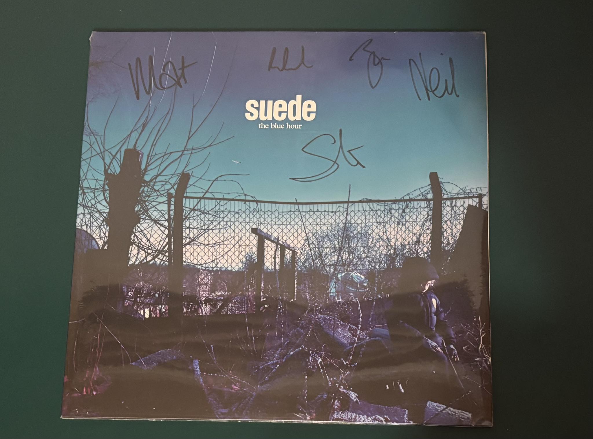 Suede The Blue Hour signed sealed blue vinyl with store promo poster