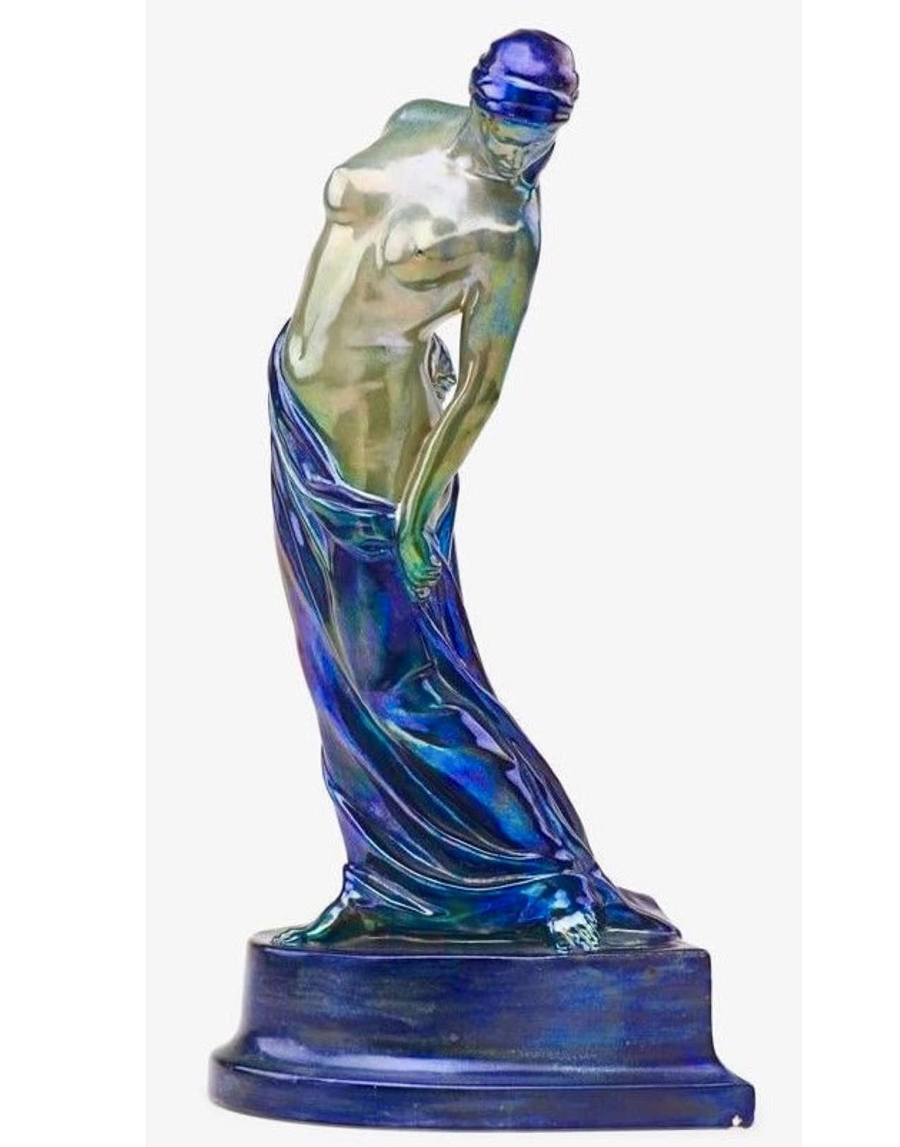 FIGURAL MAIDEN SCULPTURE, 1910, by ZSOLNAY eosin glaze, Pecs