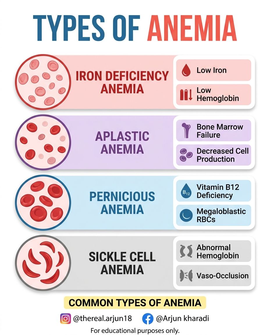 thalassemia minor treatment b12 injection Types of anemia: iron deficiency, megaloblastic, hemolytic, aplastic, sickle cell, thalassemia, and anemia of chronic disease—classified by cause and RBC abnormalities. ⚠️Disclaimer- For educational purposes only. Not medical advice. Anemia diagnosis vitamin b12 effects