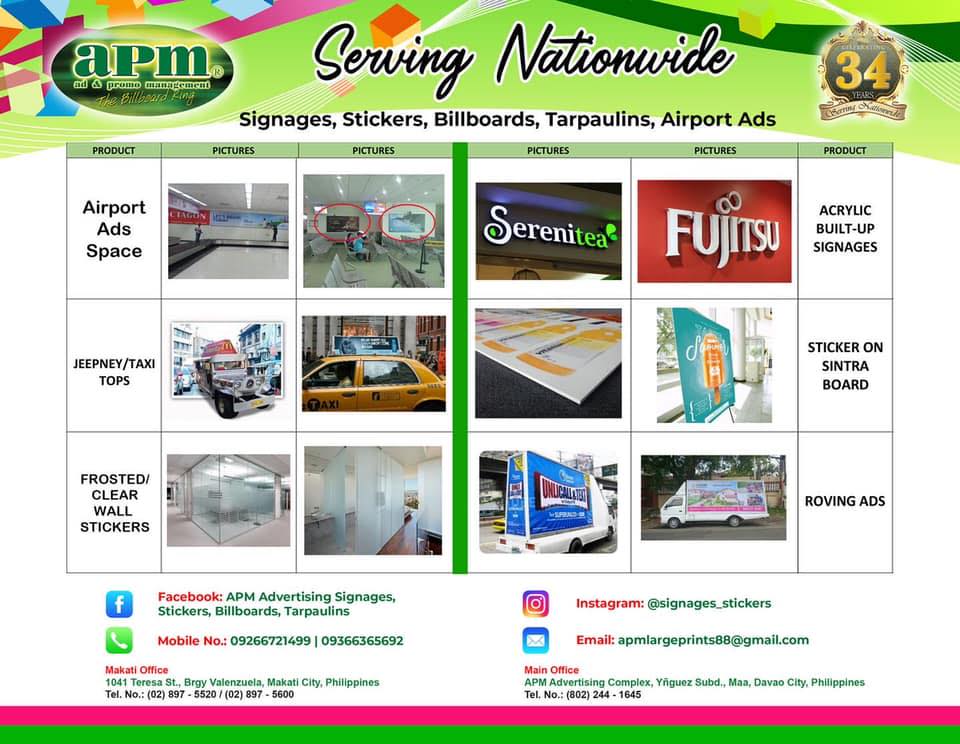 APM Advertising Signages, Stickers,Billboards,Tarpaulins | Davao City
