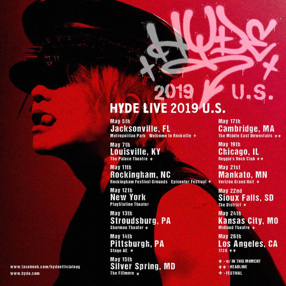 The HYDE [INSIDE] LIVE 2024 WORLD TOUR includes two dates in the