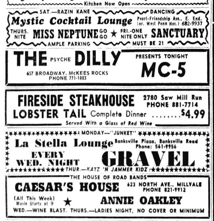 This isn't a Detroit gig BUT the MC5 played in Pittsburgh, PA
