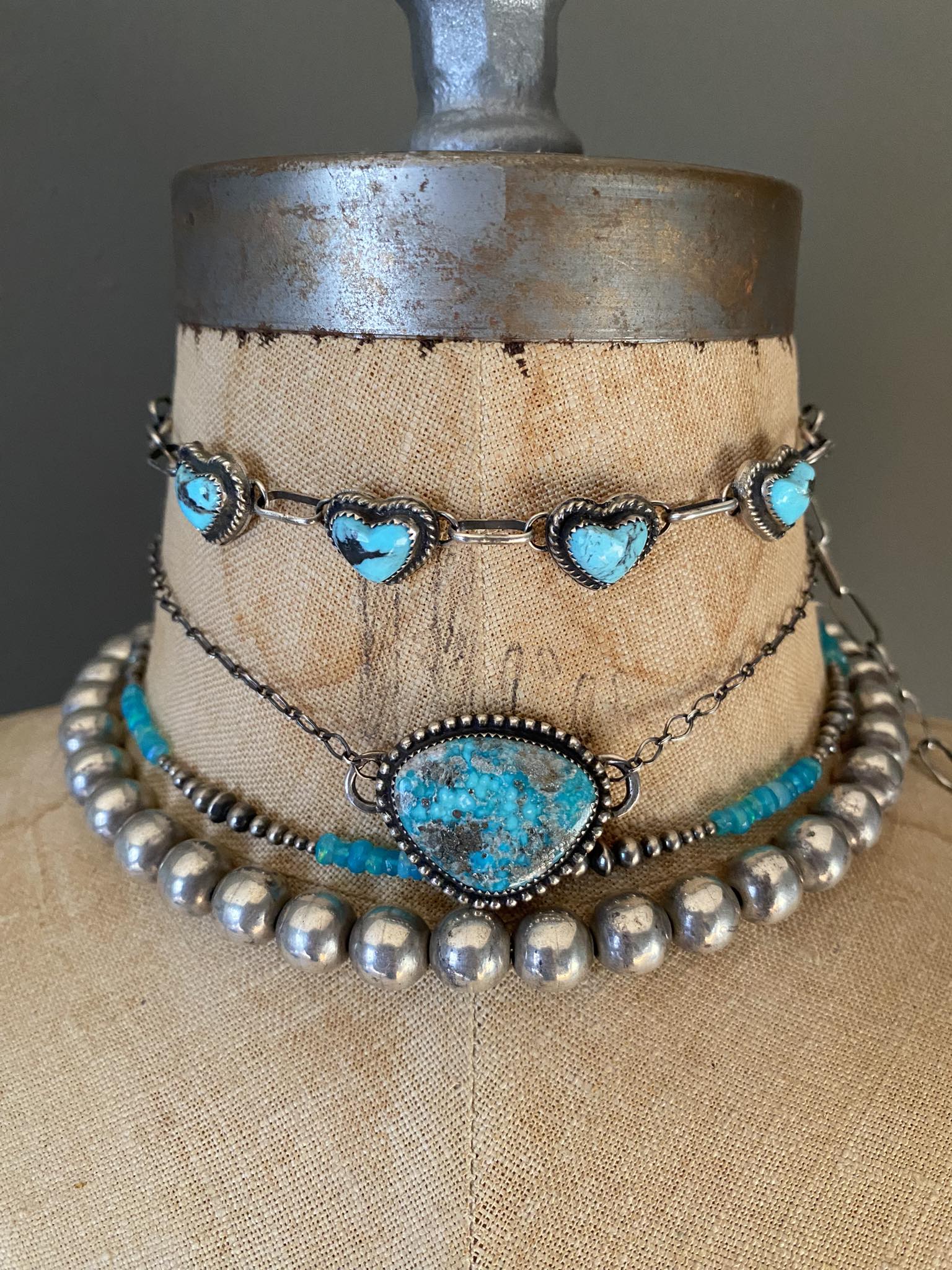Handmade sterling silver turquoise necklace display picture 1
