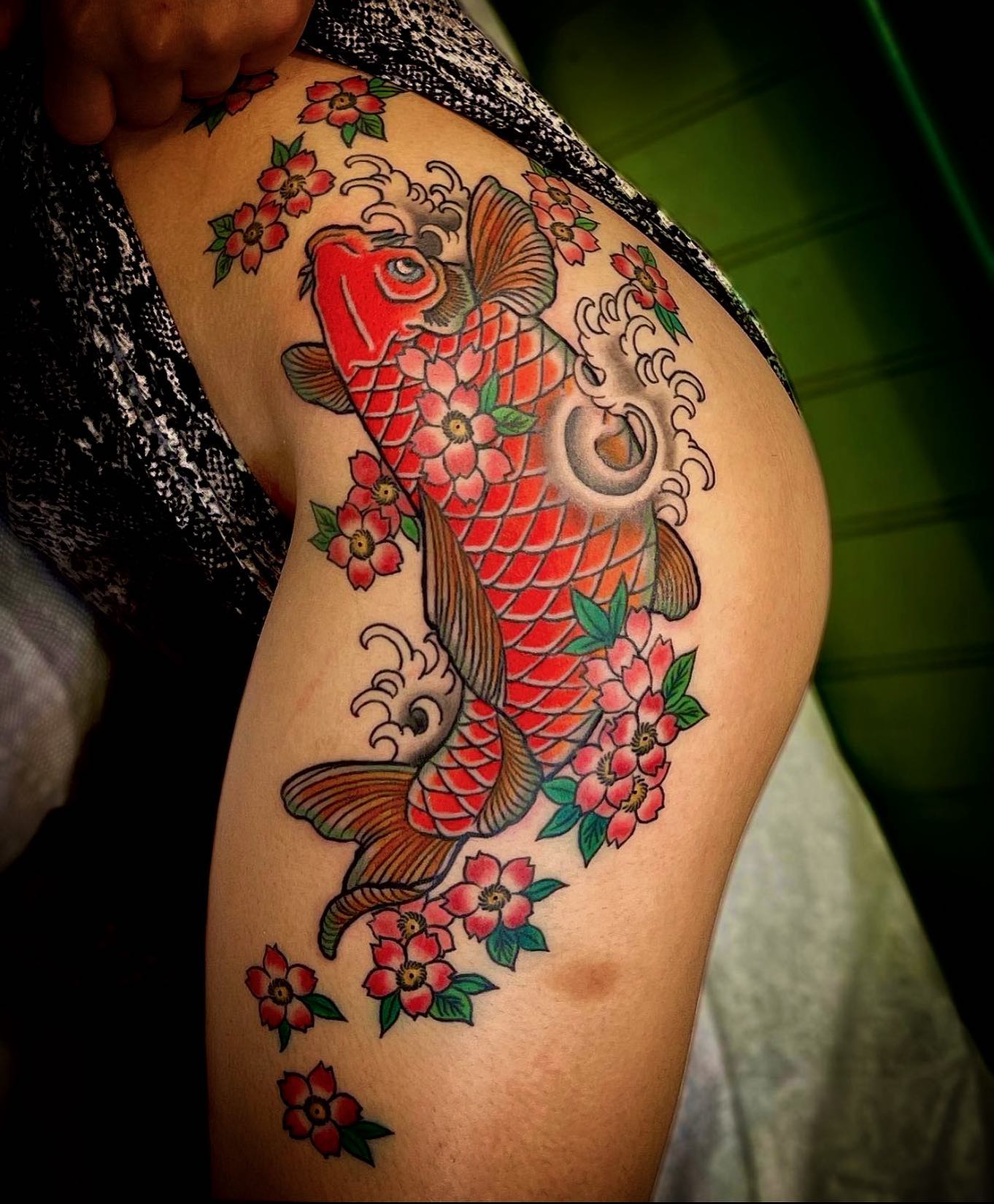 Koi hip tattoo done by @justin.edward.davis thanks for your support!!!