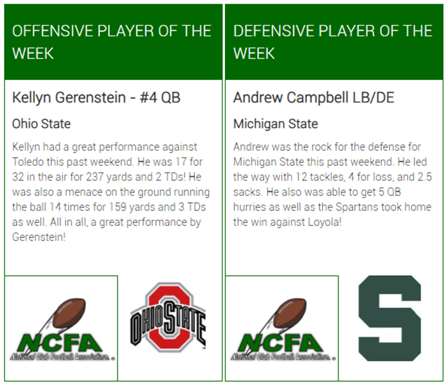 NCFA - Congratulations to the week 7 players of the week!!...