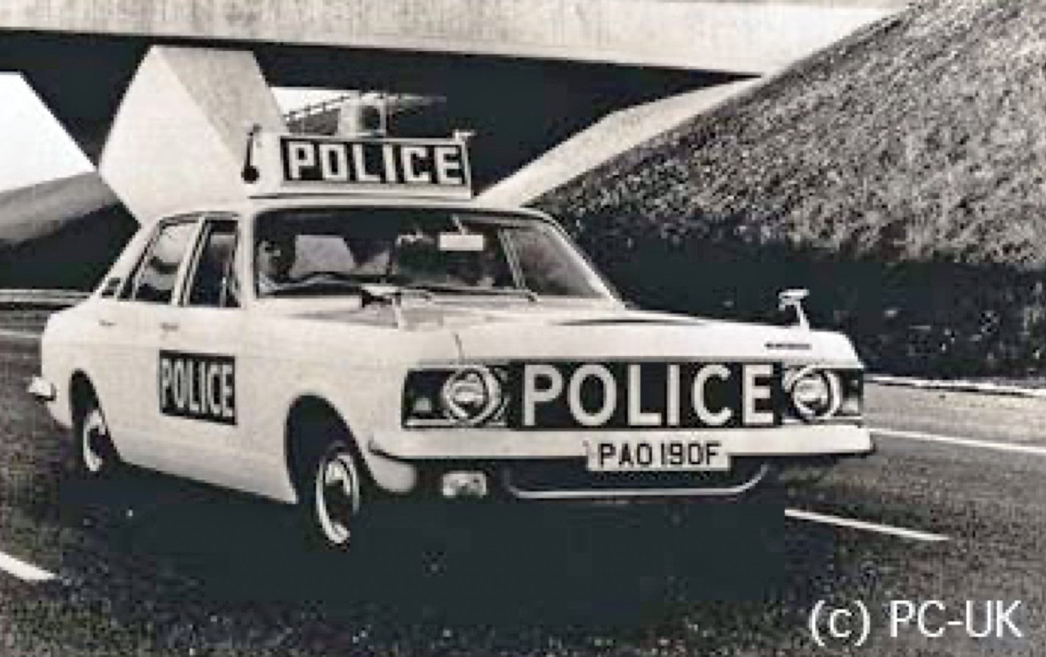 1960s Ford Zephyr police cars on the M1 motorway