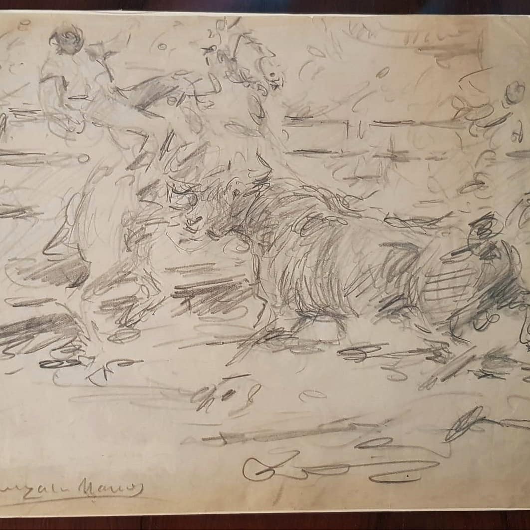 Dibujo taurino a lápiz por... - Antigüedades Rolle Sánchez