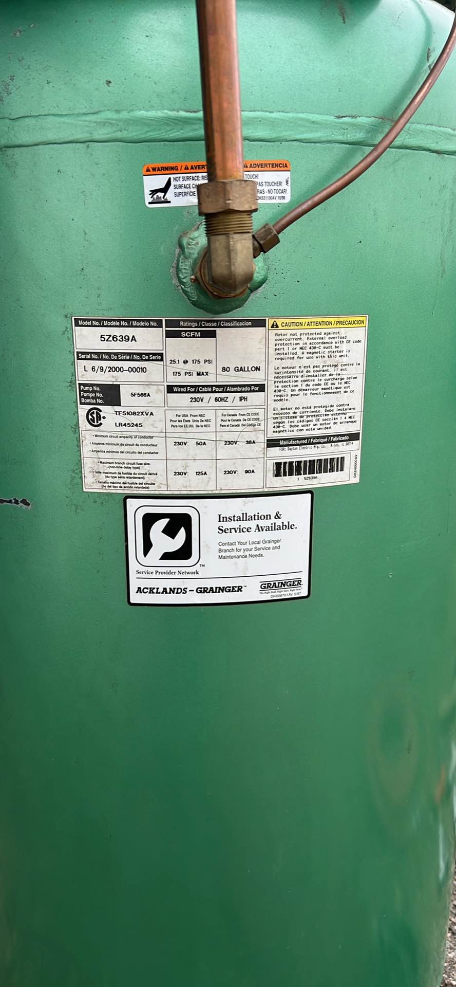 Speed air 7.5 hp 80 gallon upright air compressor with a lot of ...